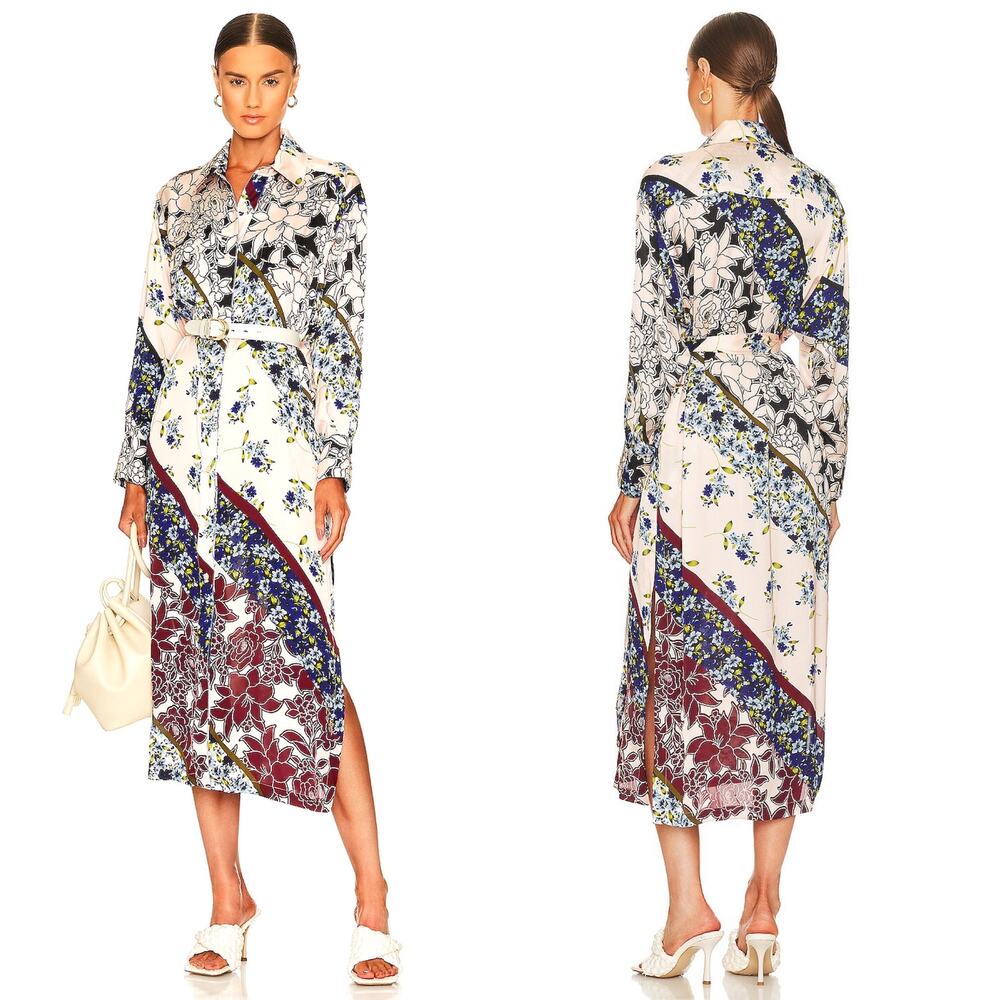 SMYTHE Shirtdress Multi Scarf Print Size Small Pink Cream Red Blue Floral Chic - Picture 3 of 16